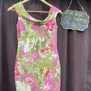 Guess Navine Floral Scoop Neck Bodycon Midi Dress - Size Small